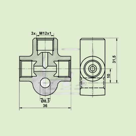 3-Weg bremsleitung Verteilerblock - 3 weg conector unimog mb trac 3 - 0004290437U