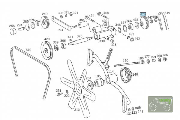 Kühlrippenhalterung der hinteren Riemenscheibe - Poelie koelvin steun achter 2 4355510179u - 4355510179U
